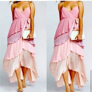 Show me your Mumu flirty pink oracle tired ruffle high low tank dress large